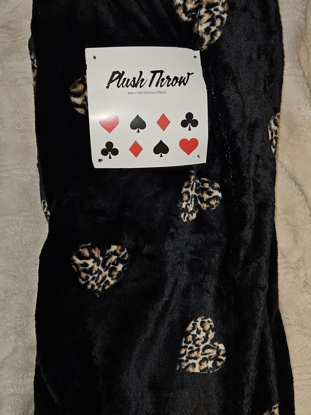Plush Throw Leopard Heart Accent Black Throw Blanket